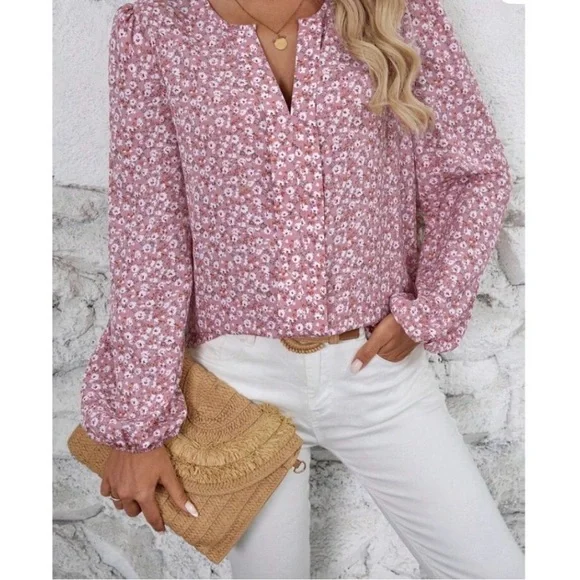 Boho Floral V-Neck Long Sleeve Blouse - Picture 5 of 9